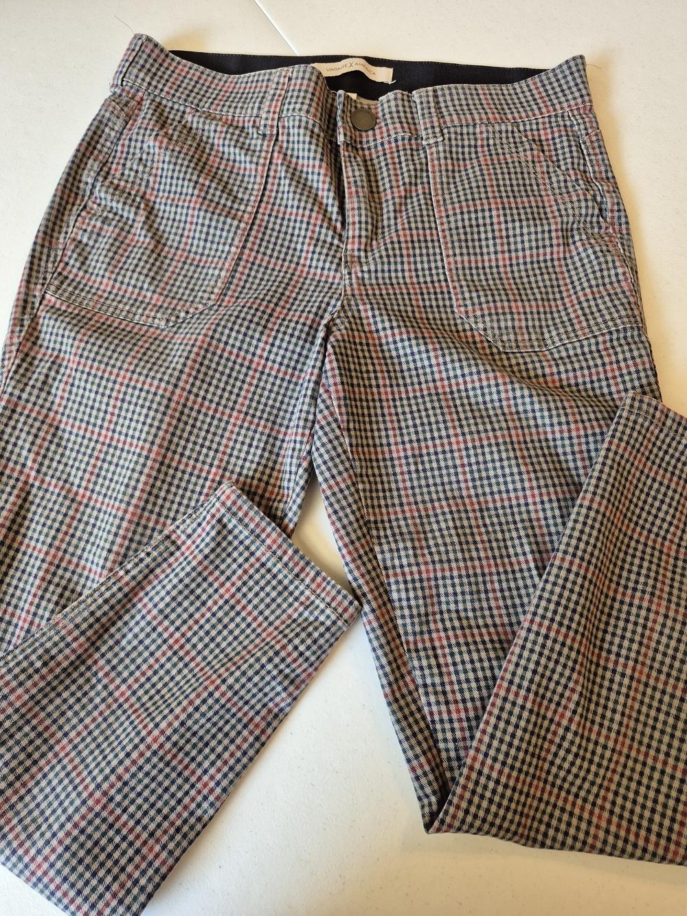 Vintage America Plaid Skinny Pants - Navy, Red, Cream 4794